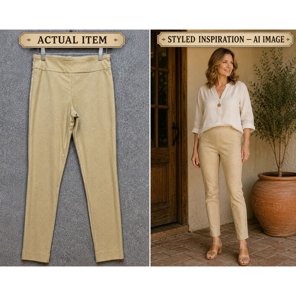 Krazy Larry Pull On Ankle Pants Womens Stretch Straight Khaki Tan 6 Excellent